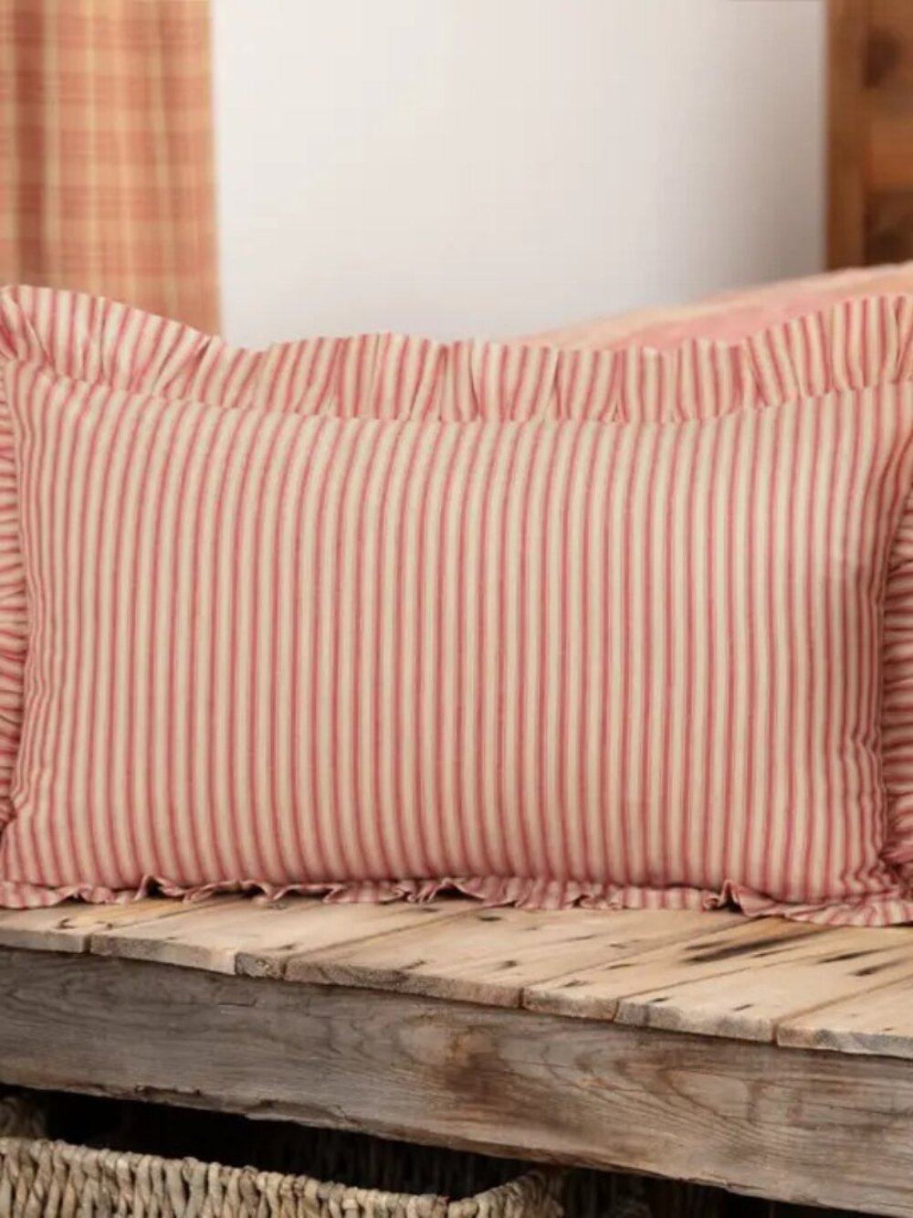 Sawyer Mill Red Ticking Stripe Fabric Pillow 14x22 NEW